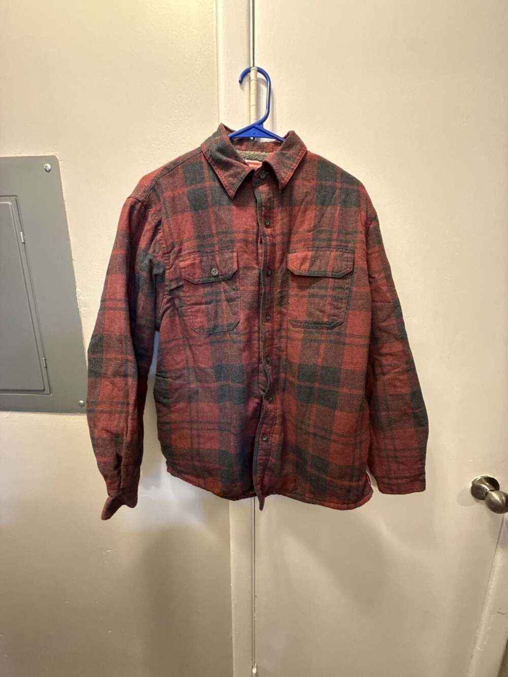 Wrangler Sherpa Lined Flannel Shirt Jacket Size M Red Plaid